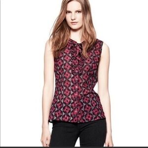 Tory Burch Libby geometric ruffle tie-neck silk blend sleeveless buttondown top